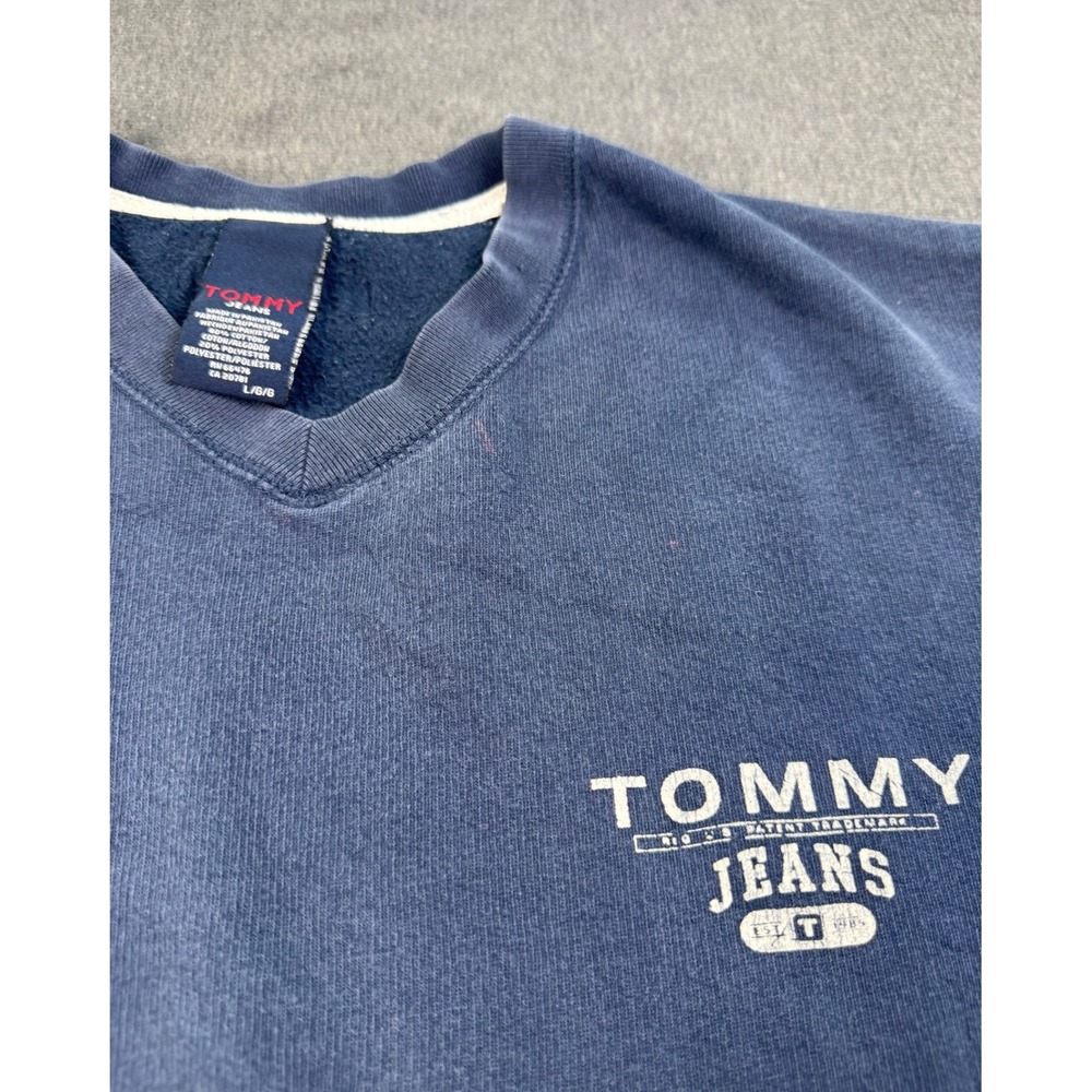 Tommy Jeans Mens Vintage Style Striped‎ Sleeve Blue Sweatshirt Large L